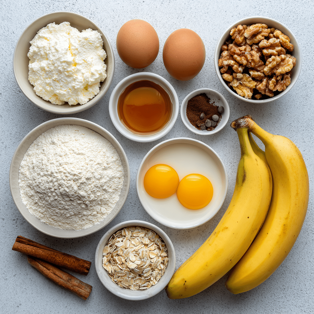 Ingredients for cottage cheese banana bread recipe