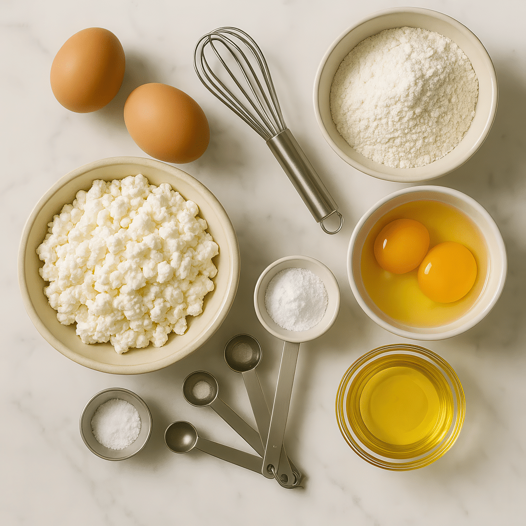 Ingredients for cottage cheese pancakes