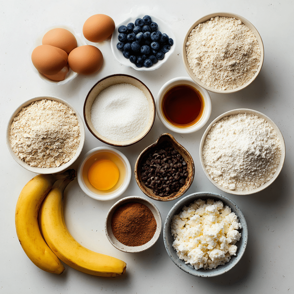 ingredients for banana cottage cheese muffins