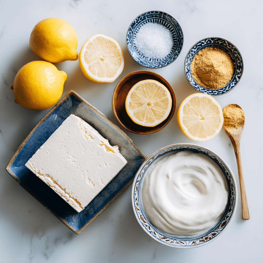 dairy free cottage cheese ingredients flat lay