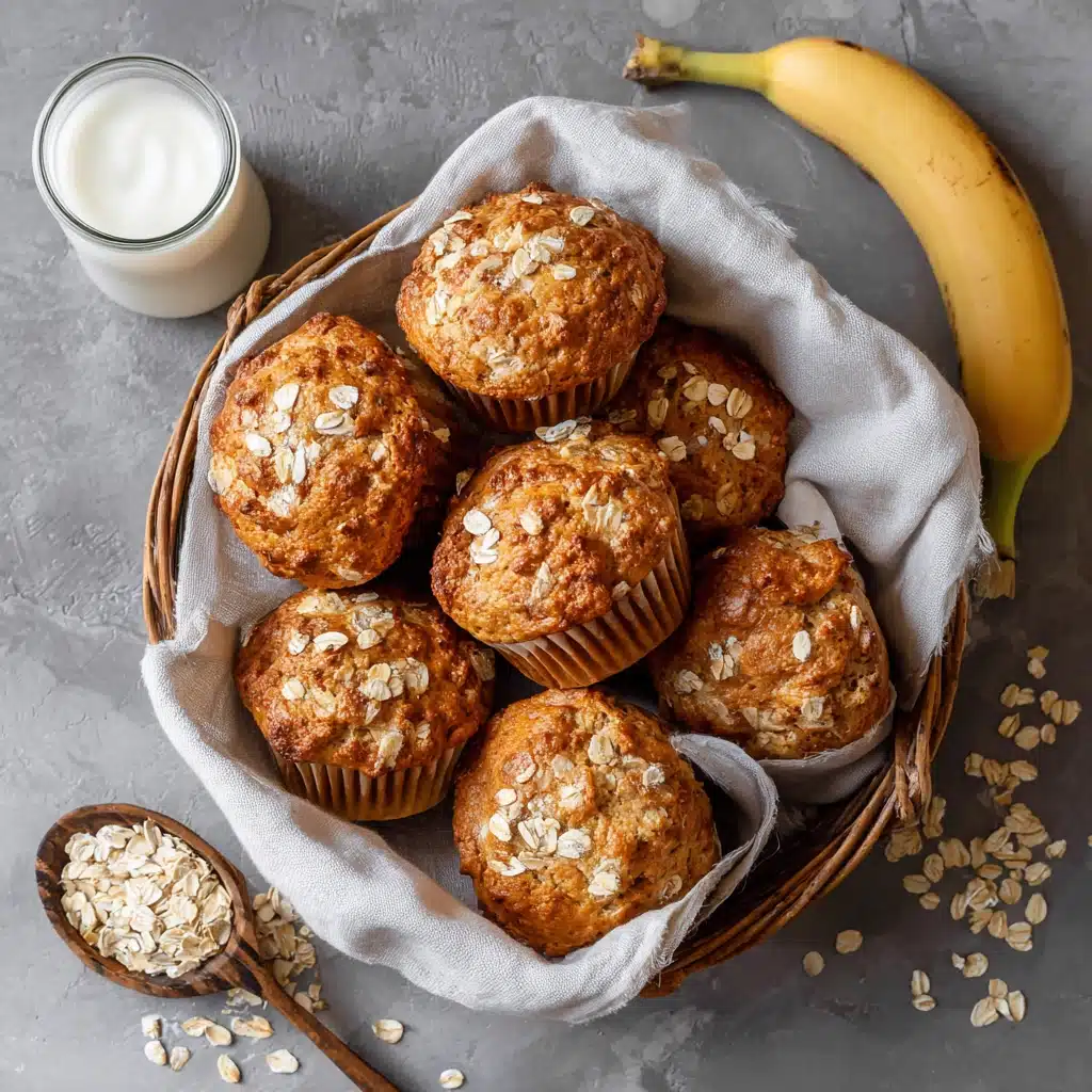 Basket of freshly baked cottage cheese banana muffins on a breakfast table