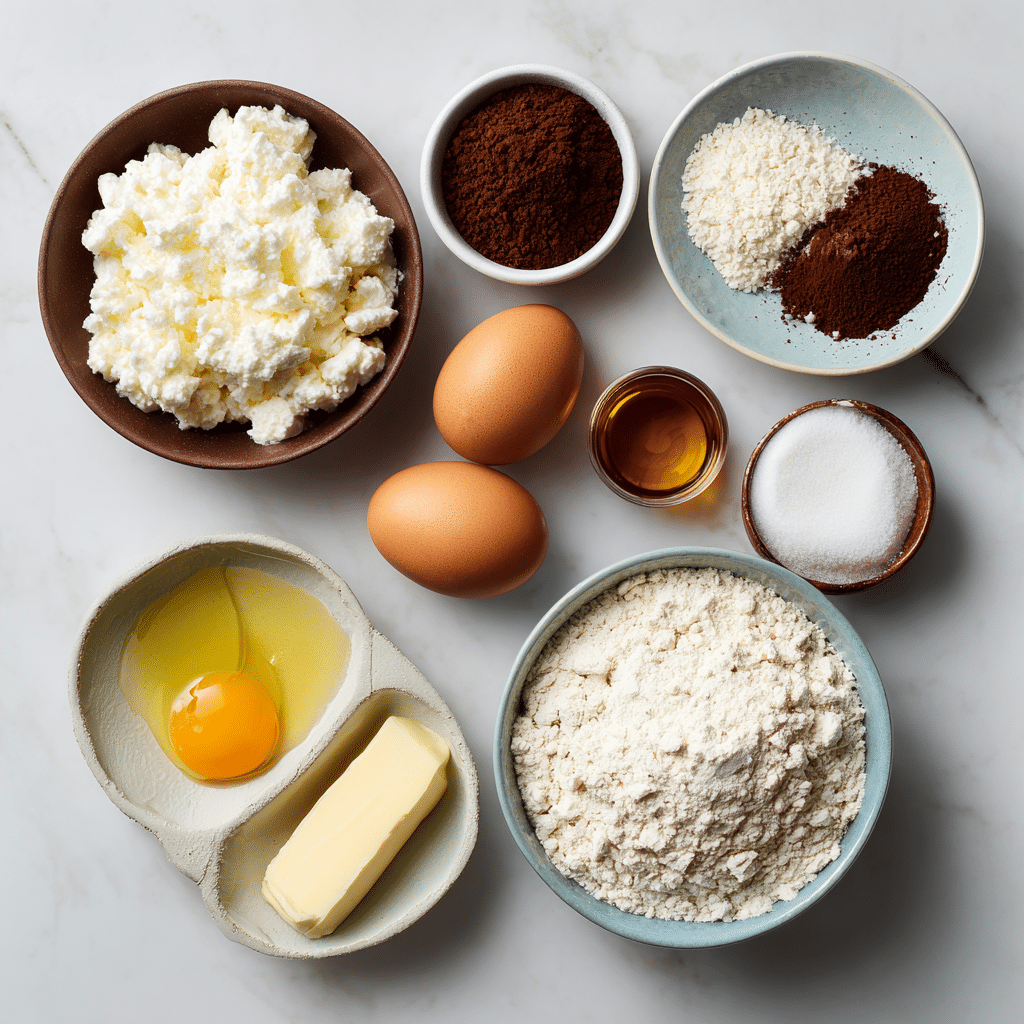 Chocolate cottage cheese muffin ingredients laid out
