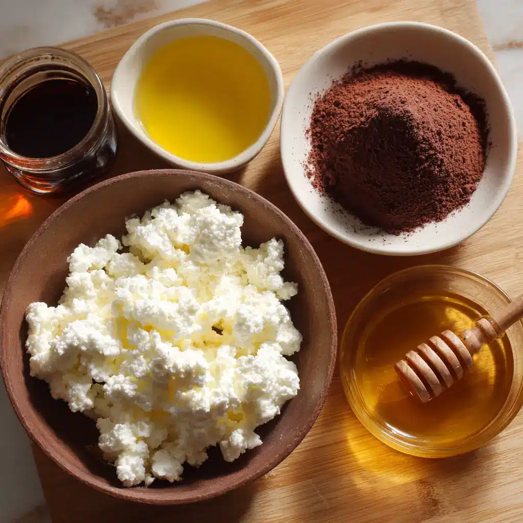 ingredients for cottage cheese cocoa powder dessert
