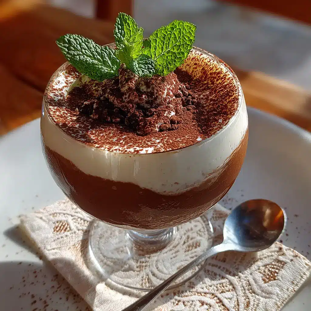 vegan cottage cheese cocoa powder dessert with mint garnish