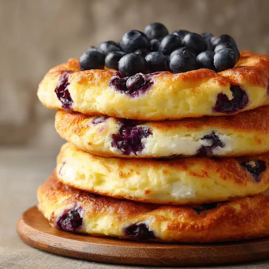 Cottage cheese cloud bread with blueberries stacked and topped with berries
