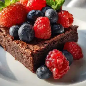 Served cottage cheese fudge brownie with berries