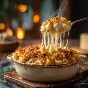 cottage cheese mac and cheese baked with crispy topping
