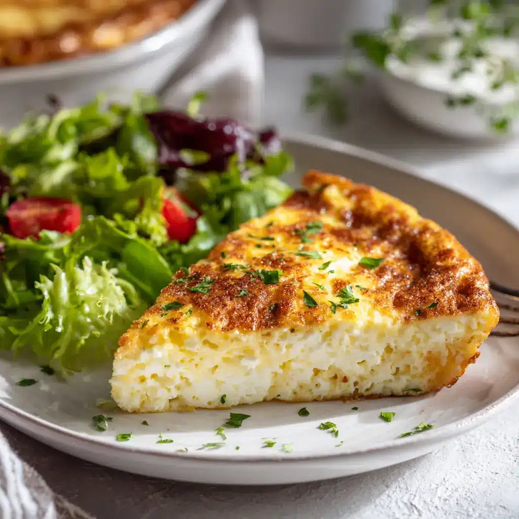slice of cottage cheese frittata served with salad