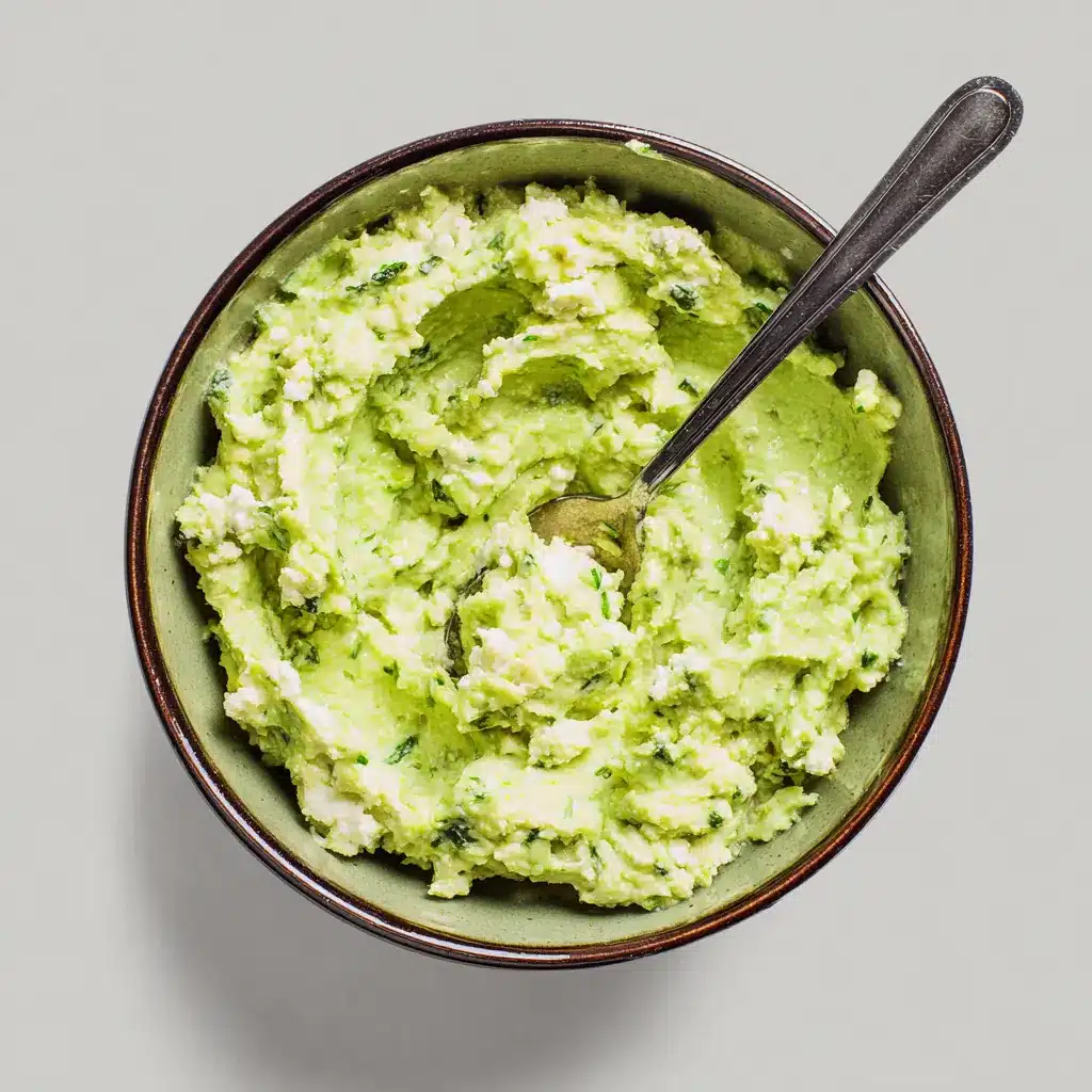 Avocado cottage cheese dip in a ceramic bowl with spoon