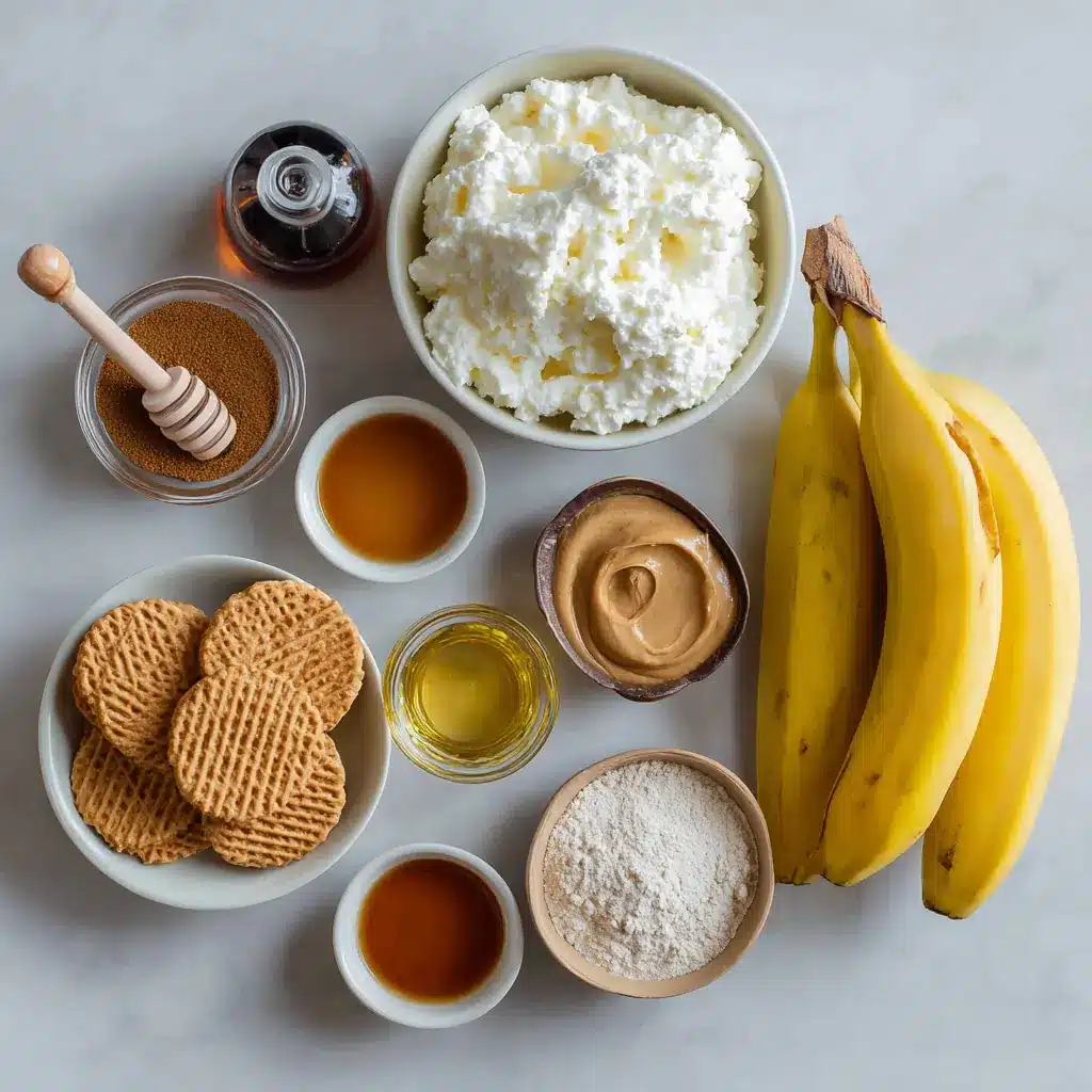 Ingredients for Cottage Cheese Banana Pudding with cottage cheese, bananas, honey, wafers, and vanilla Ingredients for Cottage Cheese Banana Pudding with cottage cheese, bananas, honey, wafers, and vanilla