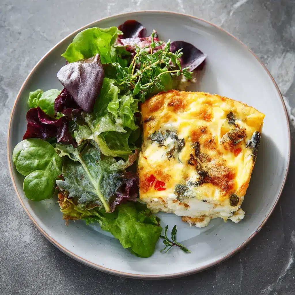 low sodium cottage cheese egg bake served with fresh salad greens