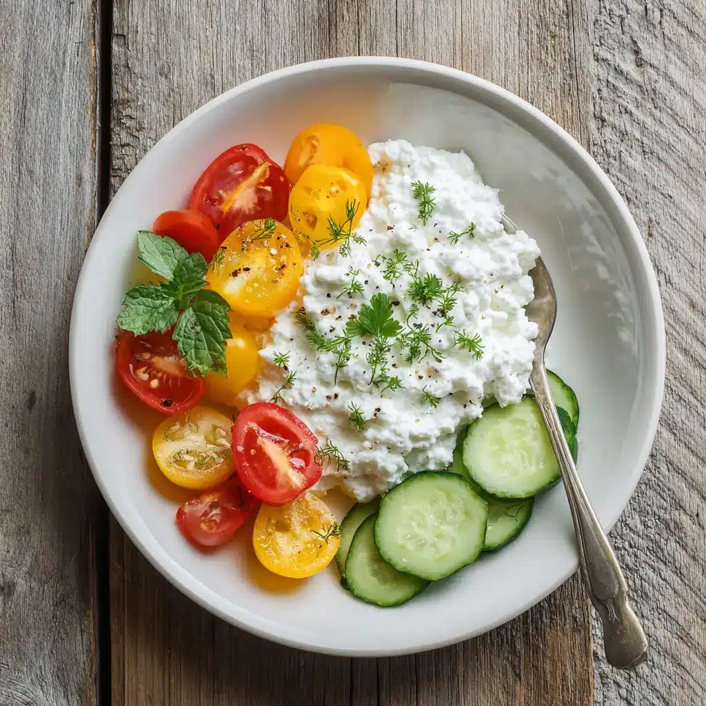 low sodium cottage cheese served with cherry tomatoes and cucumber slices