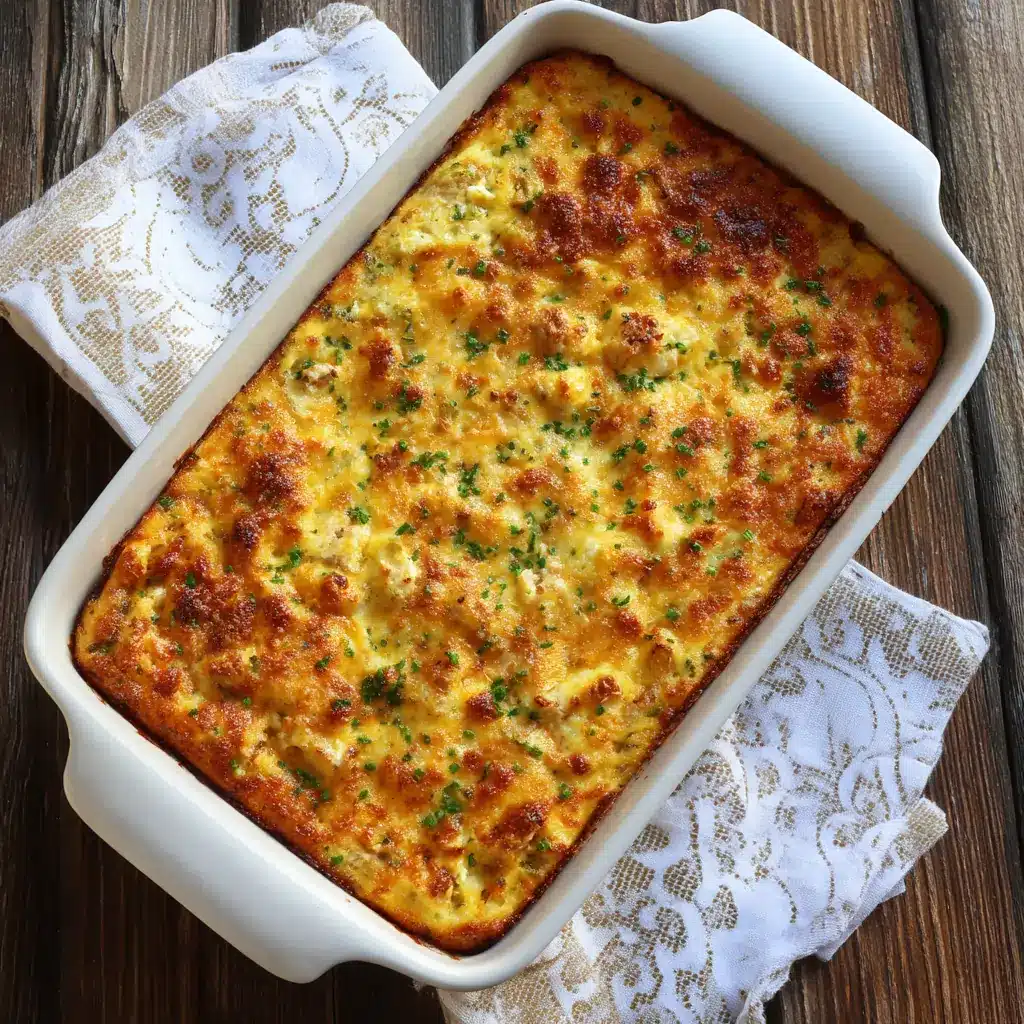 Baked tuna and cottage cheese casserole with golden crust