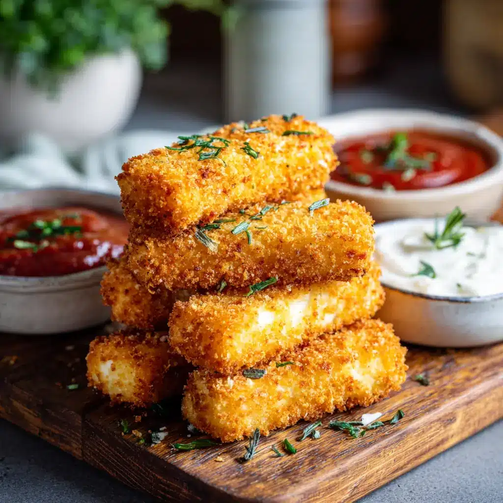 Golden air fryer cottage cheese sticks with creamy ranch and marinara dips