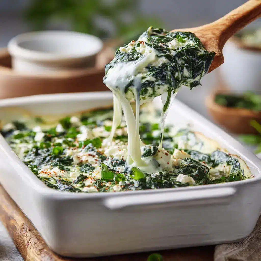 Lifting a cheesy slice of cottage cheese and spinach casserole from dish Lifting a cheesy slice of cottage cheese and spinach casserole from dish
