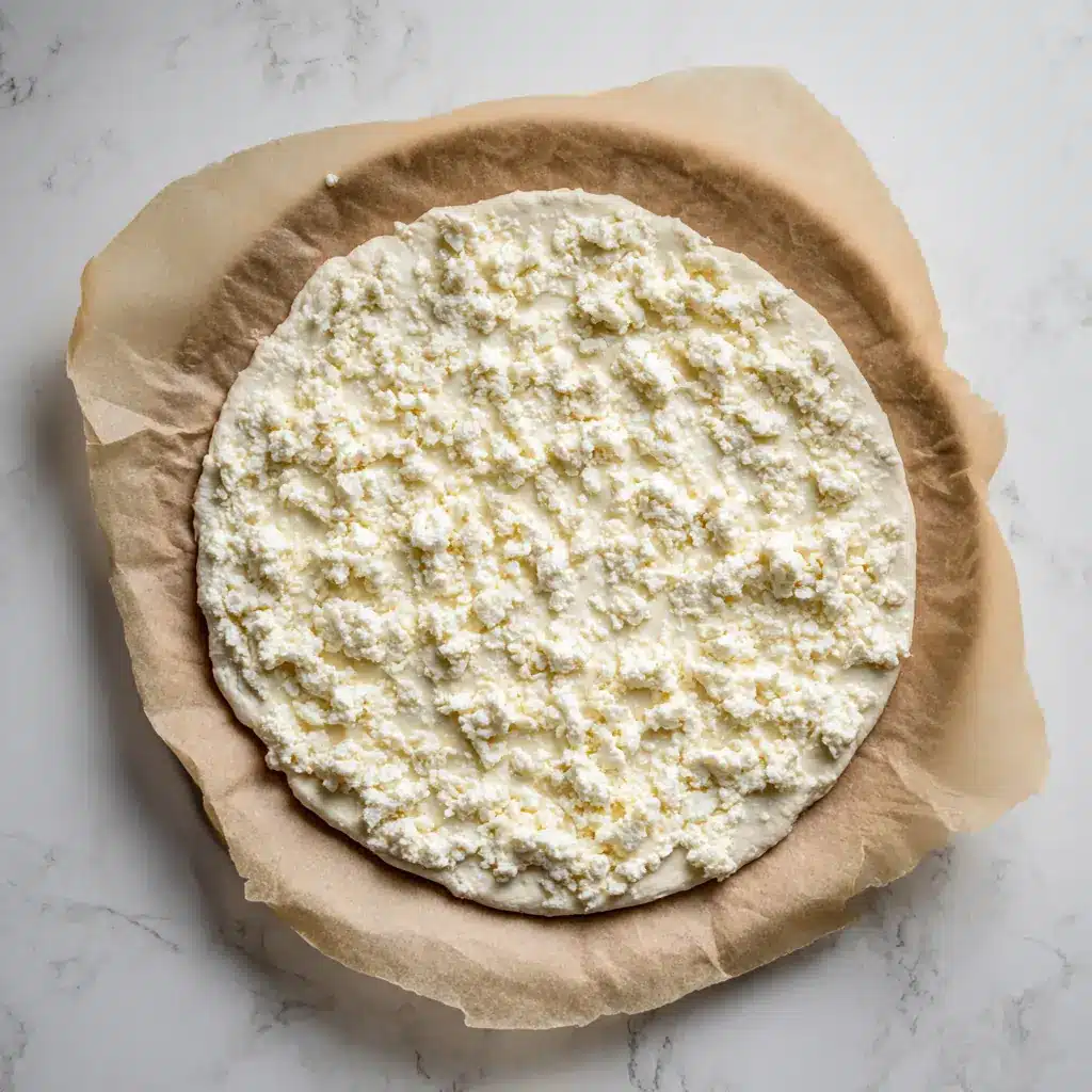 spreading cottage cheese pizza crust no flour dough on parchment paper