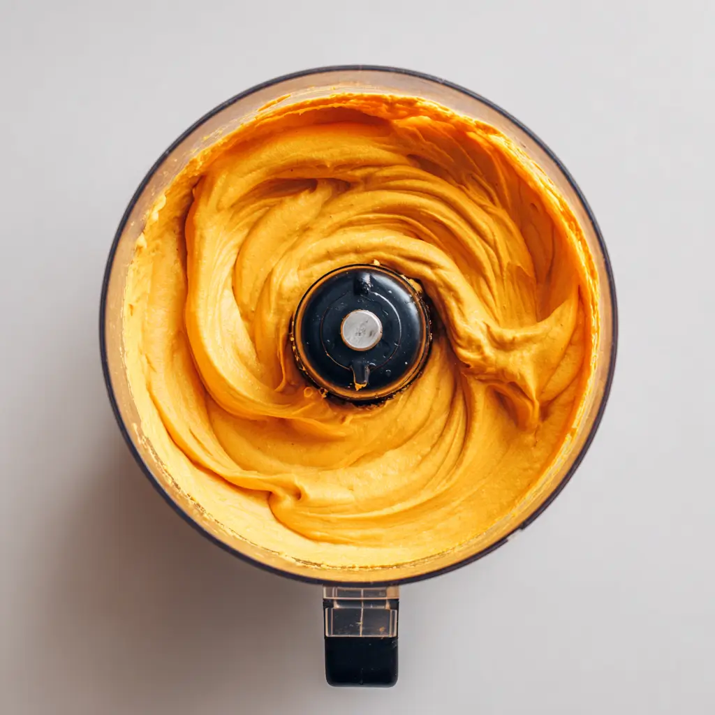 Blending Healthy Pumpkin Whipped Cottage Cheese in a food processor