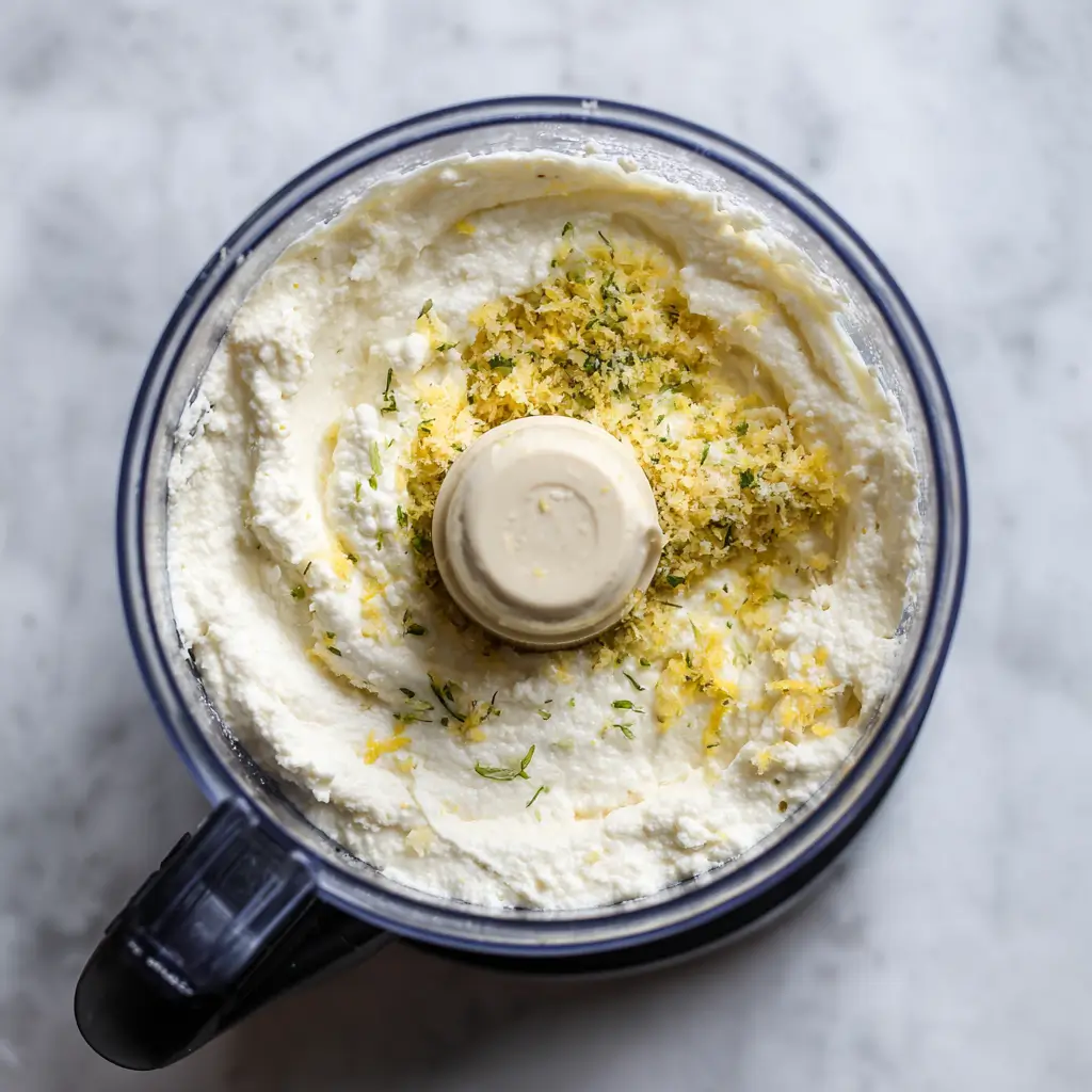 Blending cottage cheese with lemon zest and almond flour