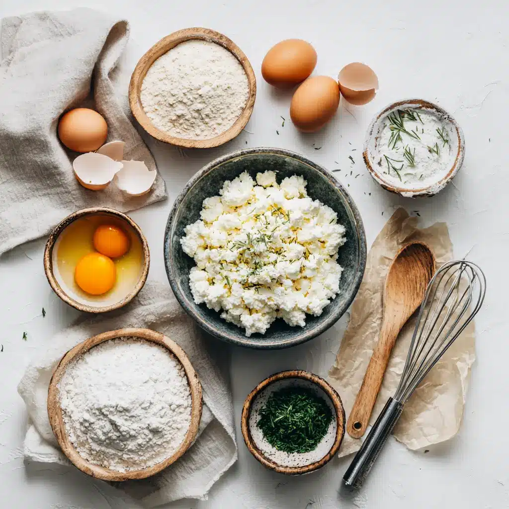 Flat lay of ingredients for keto cottage cheese bread