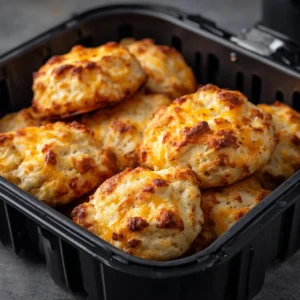 Golden cheddar cottage cheese biscuits in air fryer tray