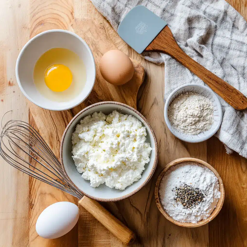 Ingredients for 5-minute cottage cheese air fryer bagels on wooden board Ingredients for 5-minute cottage cheese air fryer bagels on wooden board
