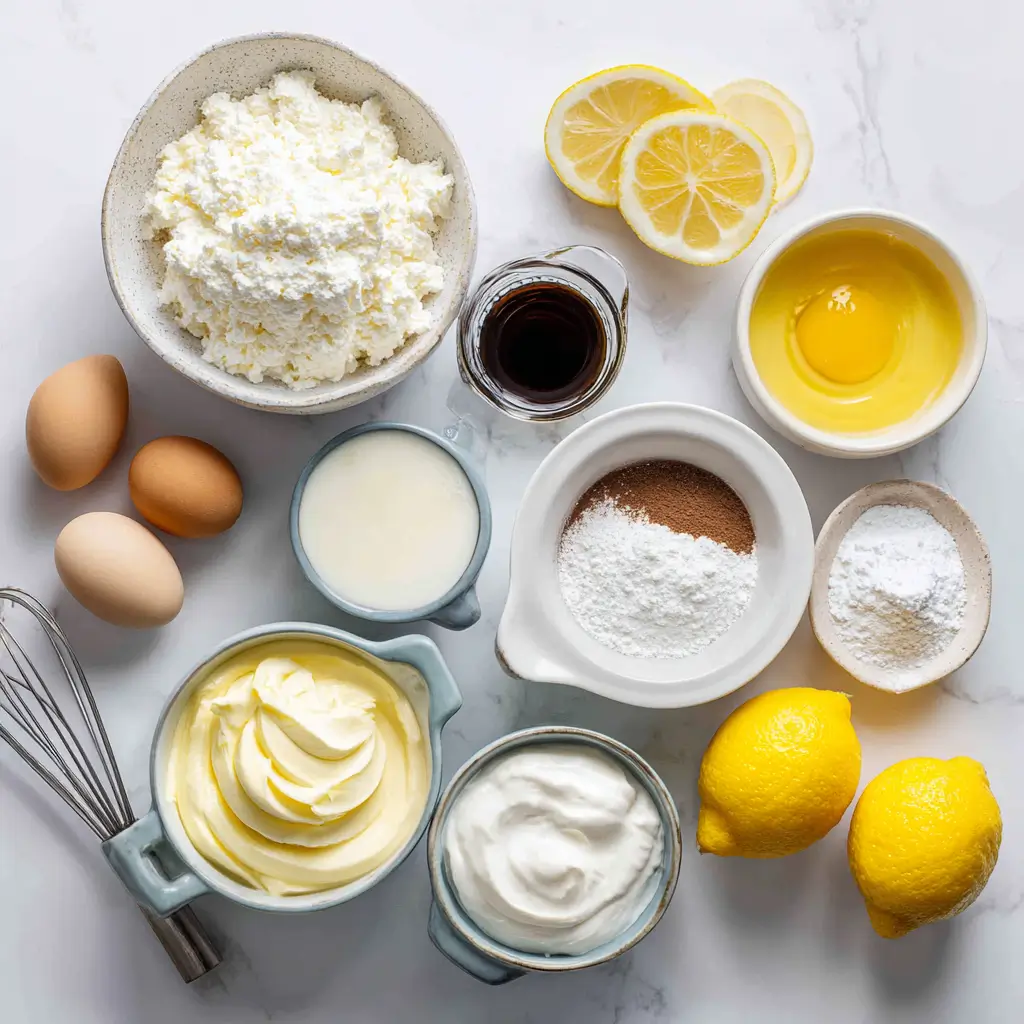 Ingredients for high protein cottage cheese cheesecake recipe