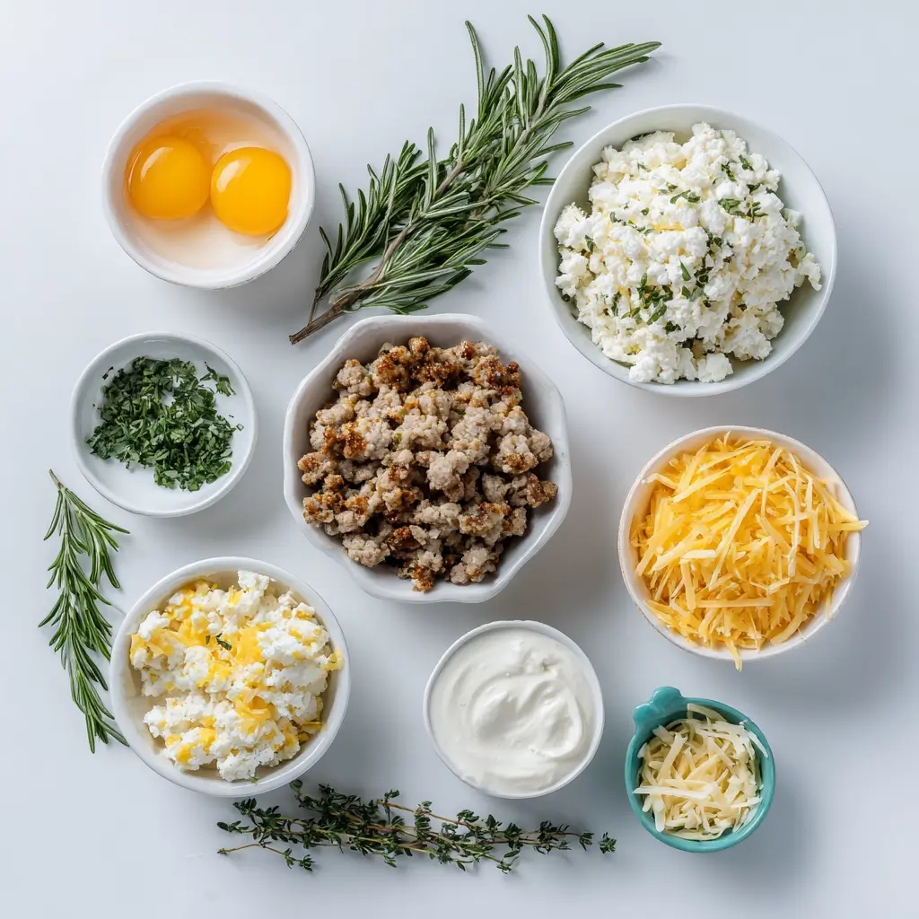 Ingredients for sausage egg bites with cottage cheese Ingredients for sausage egg bites with cottage cheese