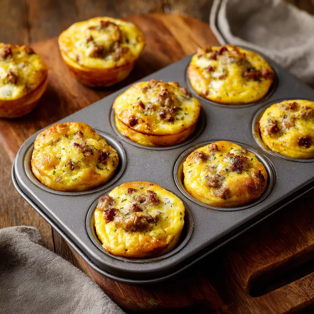 Sausage egg bites with cottage cheese in muffin tin Sausage egg bites with cottage cheese in muffin tin
