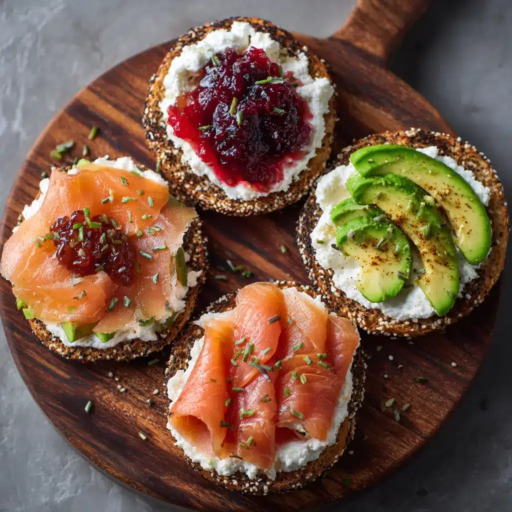 Topped cottage cheese air fryer bagels with smoked salmon, avocado, and jam Topped cottage cheese air fryer bagels with smoked salmon, avocado, and jam