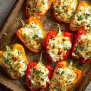 baked mini bell peppers stuffed with cottage cheese and herbs