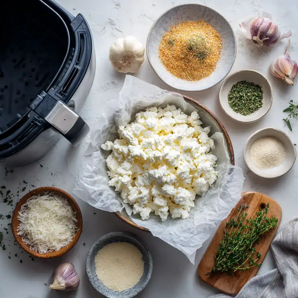 Ingredients for air fryer cottage cheese treats with spices and herbs