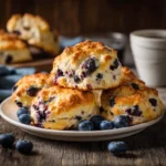 Blueberry Cottage Cheese Scones fresh baked with juicy blueberries on a plate