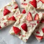 White Chocolate Strawberry Cottage Cheese Bark with fresh strawberries and creamy texture