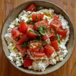 Whipped cottage cheese with marinated tomatoes, basil, olive oil, and black pepper